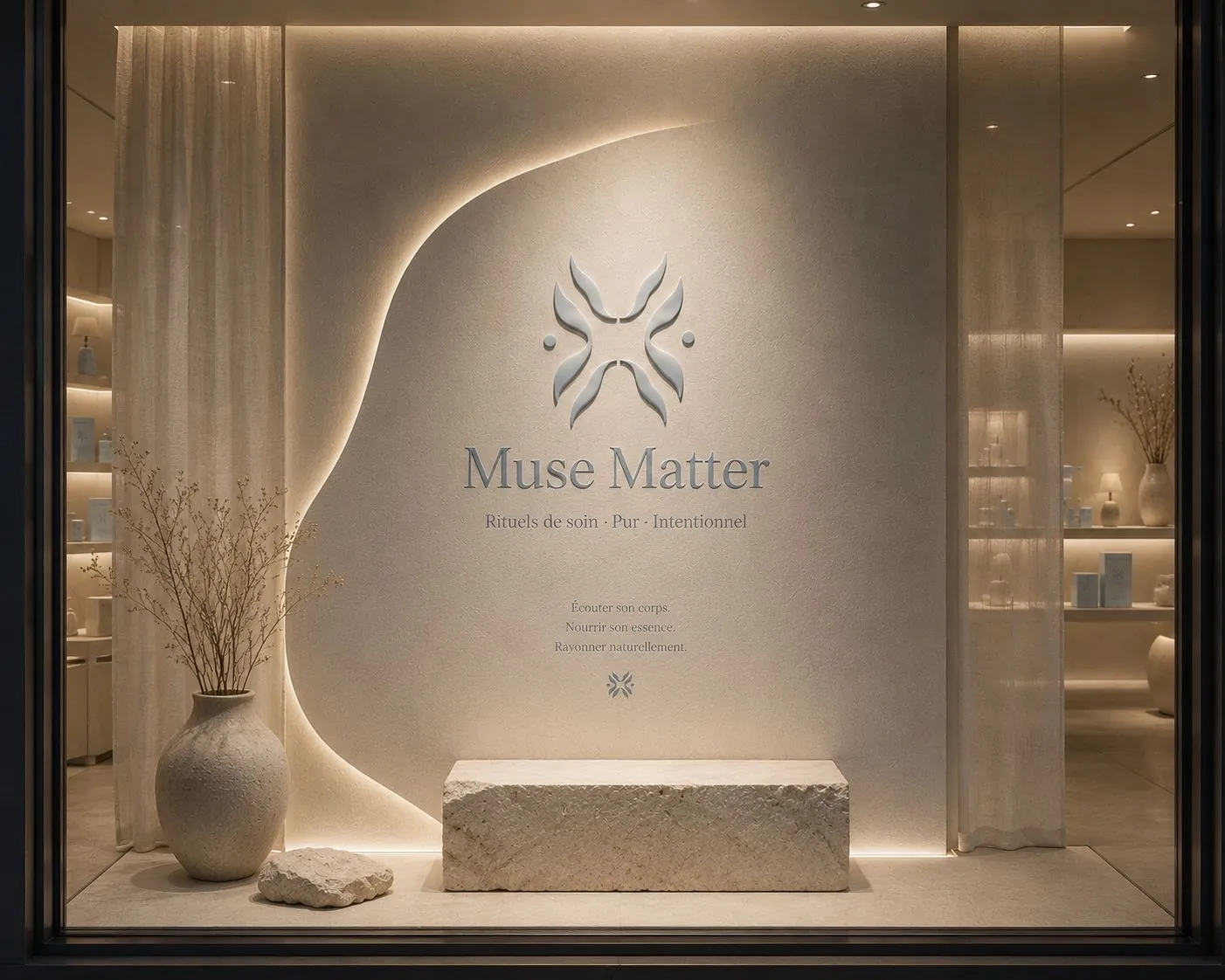 Vitrine Muse Matter éclairée, emblème papillon